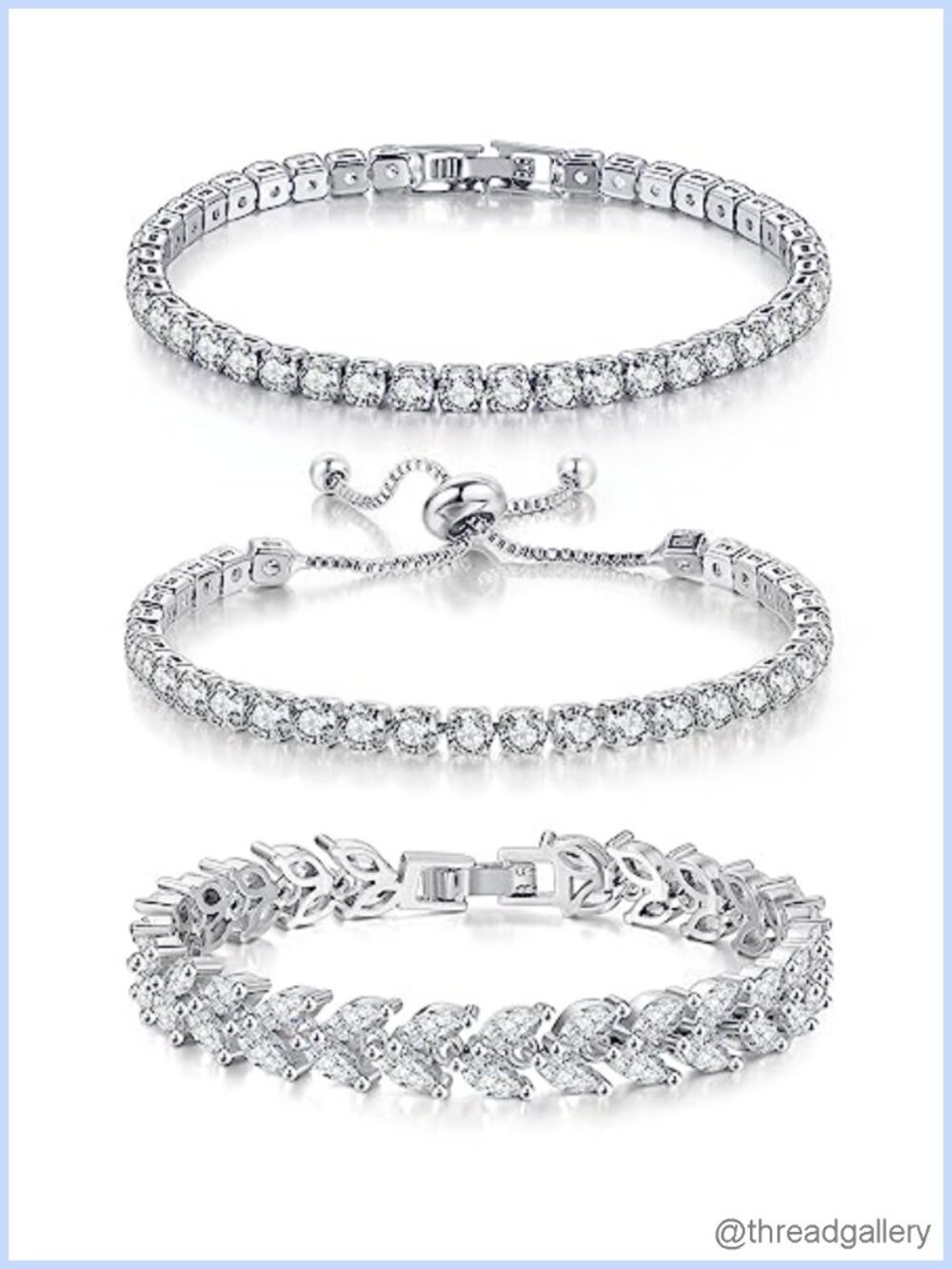 3 Pc Tennis Bracelet Set - Silver Cubic Zirconia Cuff Bracelets Women Gift